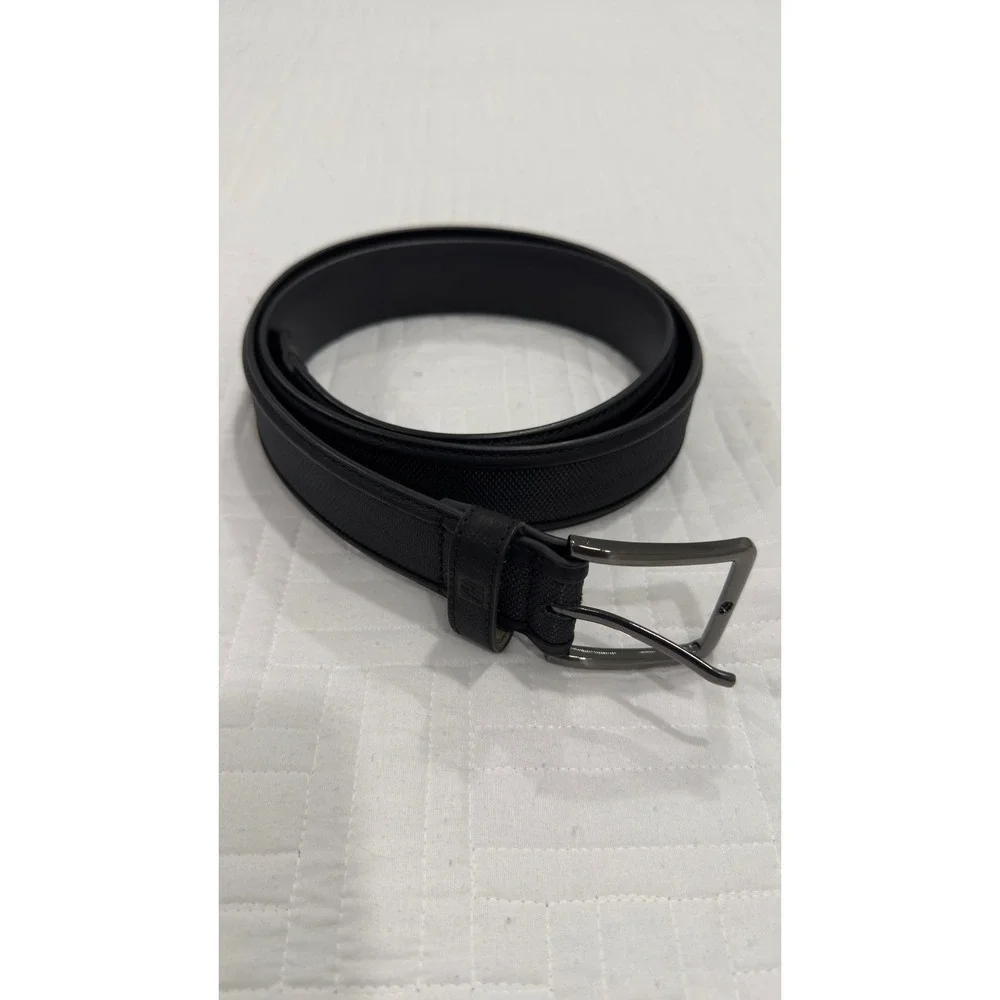 Perry Ellis Mens Black Bonded Leather Belt Textured Gunmetal Buckle XL SM-7-737-